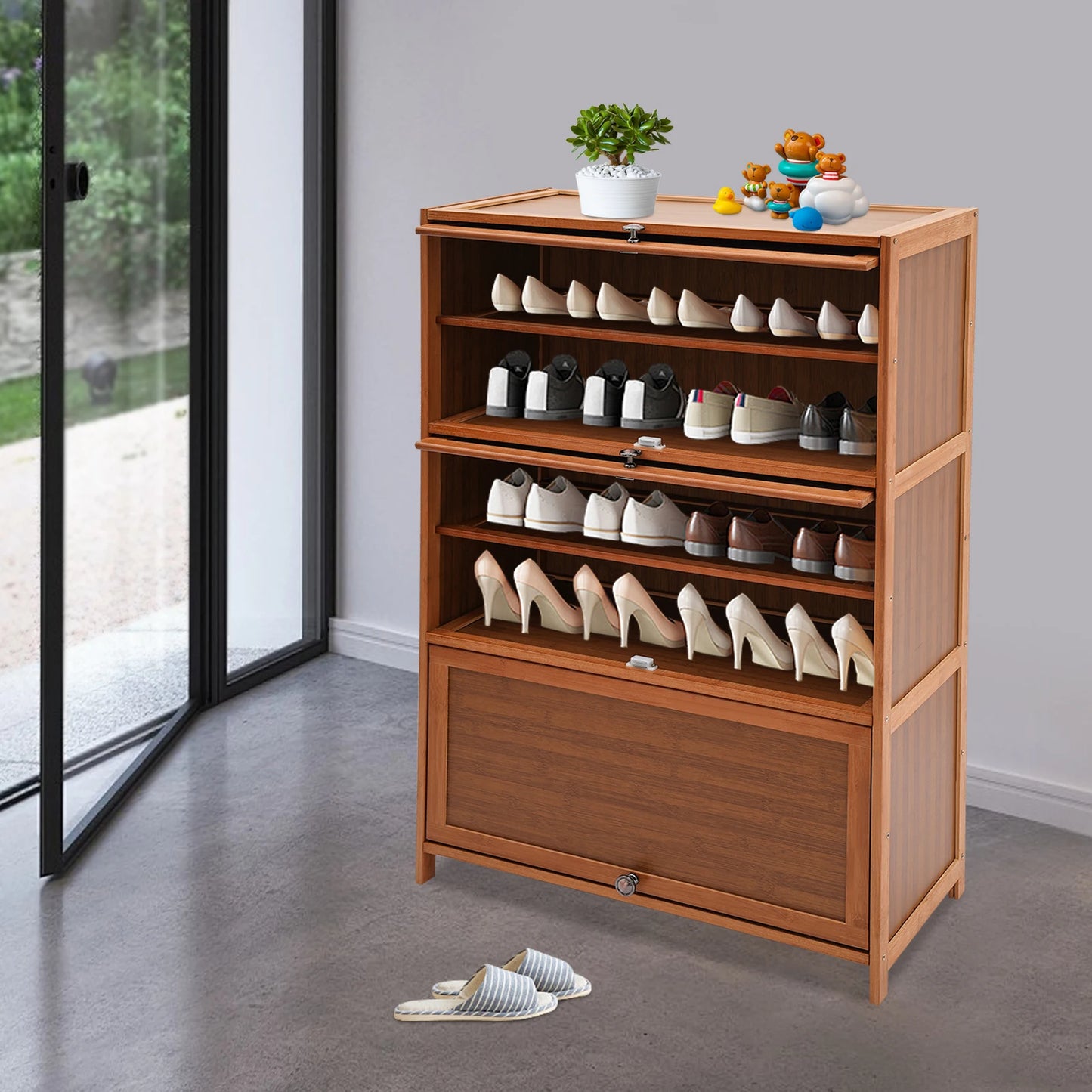 Free Standing Shoe Cabinet Strong Bearing Capacity Wear Resistant Shoe Cabinet with Flip Doors Raised Bottom for Porch