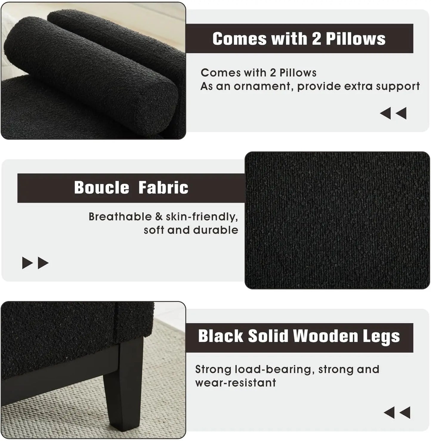 Upholstered 66.3" End of Bed Bench Long King Size Leather Ottoman Bench,Black
