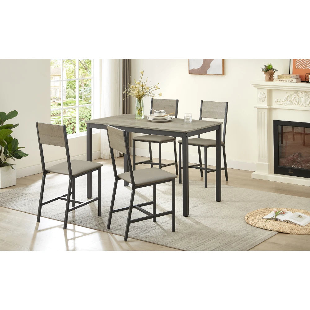 Dining Set for 5 Kitchen Table with 4 Upholstered Chairs, Grey, 47.2'' L x 27.6'' W x 29.7'' H.