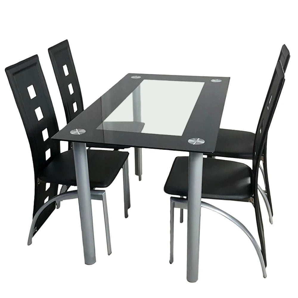 4pcs long backrest square hollow decoration PU leather dining chair round tube black cushion electroplating chair leg N201