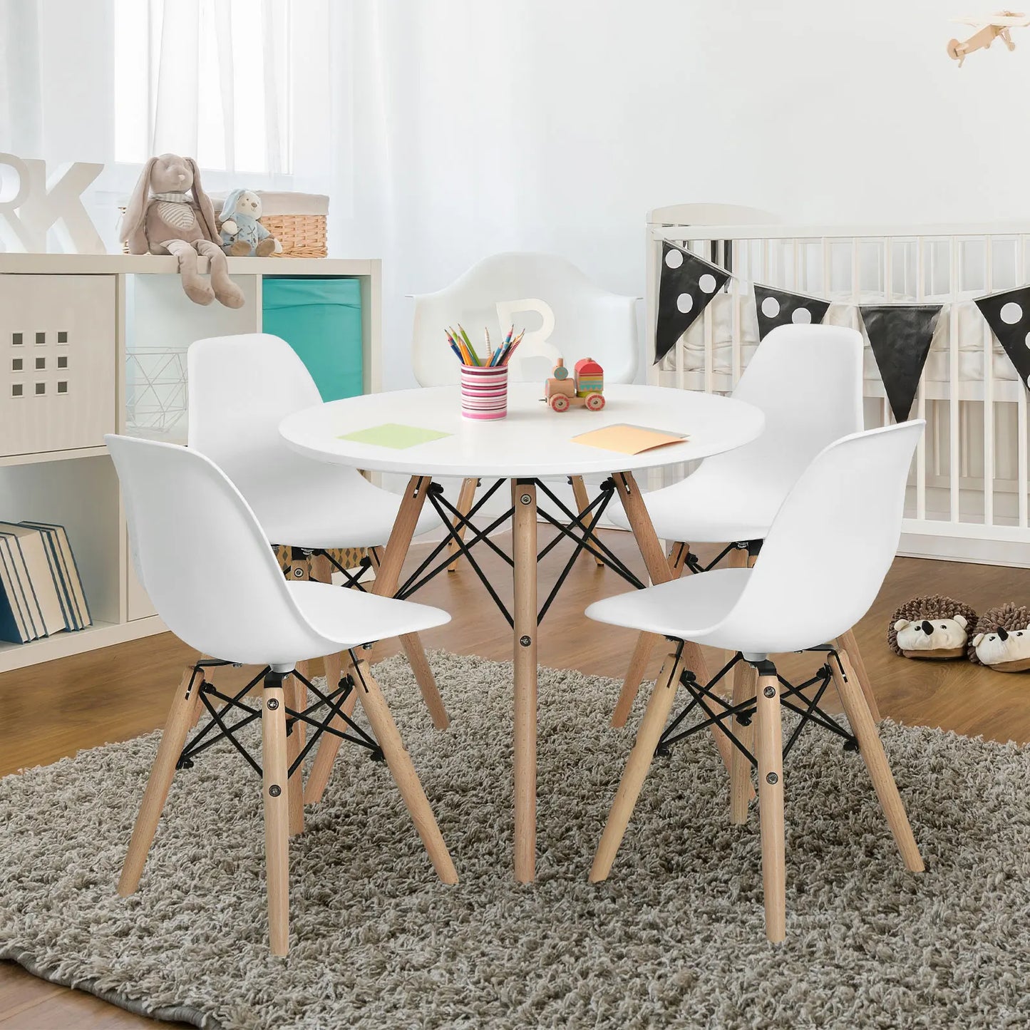 4 PCS Kids Chair Set Mid-Century Modern Style Dining Chairs w/ Wood Legs