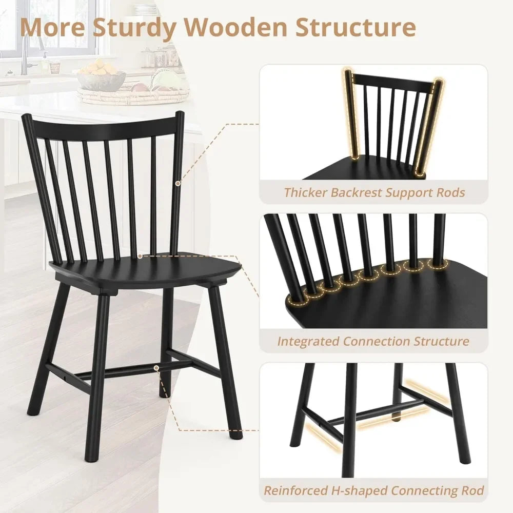 Dining Chairs Set of 4, Farmhouse Wooden Spindle Back Kitchen Chairs, Windsor Dining Chairs for Kitchen and Dining Room, Black