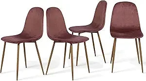 Mid-Century Modern Upholstered Dining Chairs Set, Kitchen Chairs with Metal Legs for Dining Room, Fabric Suede Seat Side Chair