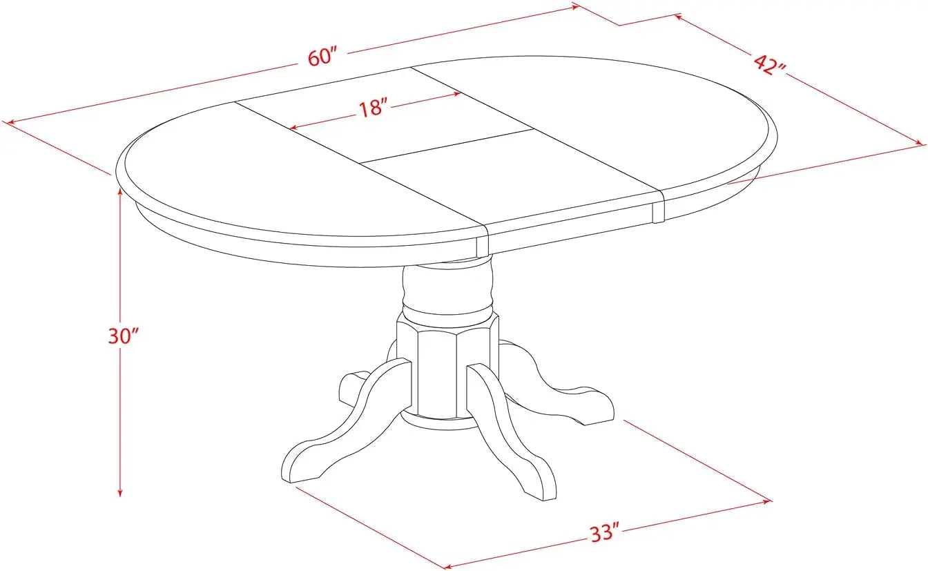 7 Piece Dining Room Furniture Set Consist of an Oval Kitchen Table with Butterfly Leaf and 6 Dining Chairs 42x60 Inch
