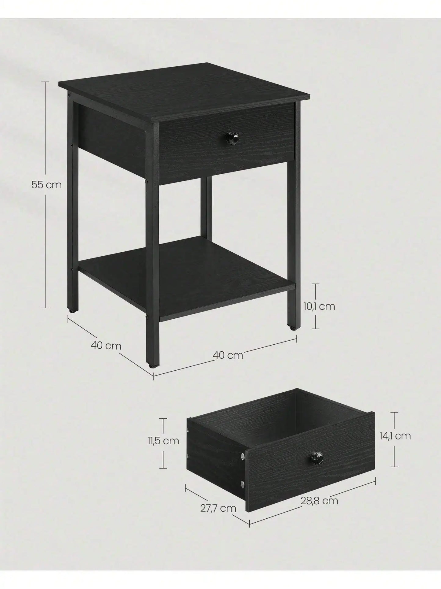 VASAGLE Nightstand, End Table, Side Table with Drawer and Shelf, 15.7 x 15.7 x 21.7 Inches, Bedroom, Steel Frame, Easy Assembly