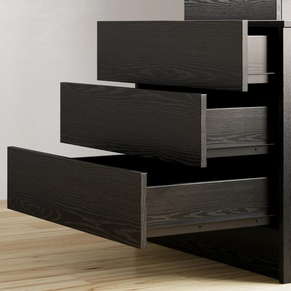 Nightstand with Charging Station, Modern Black Nightstand with LED Light and 3 Drawers, Bedside Tables/End Table for Bedroom