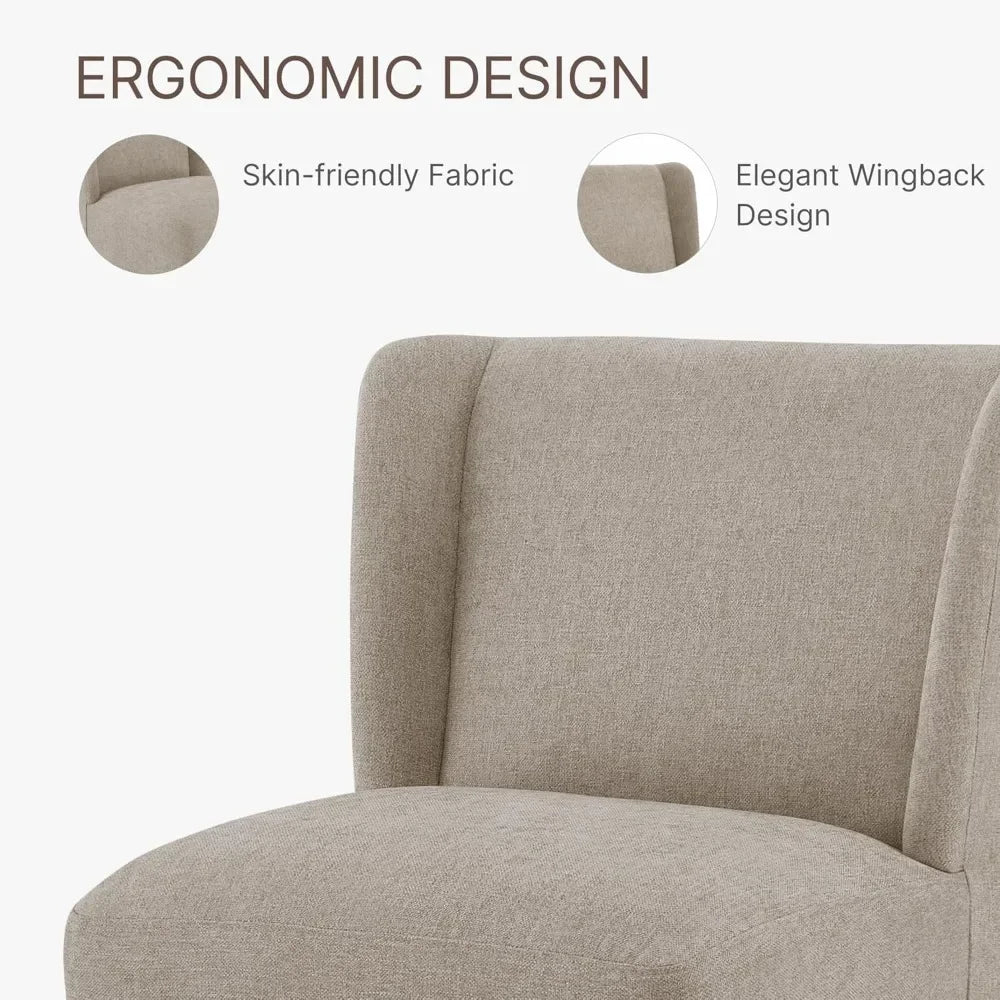 Upholstered Dining Chair with Casters Wingback Modern Side Armless Deskchair with Rollers for Diningroom Bedroom Livingroom six