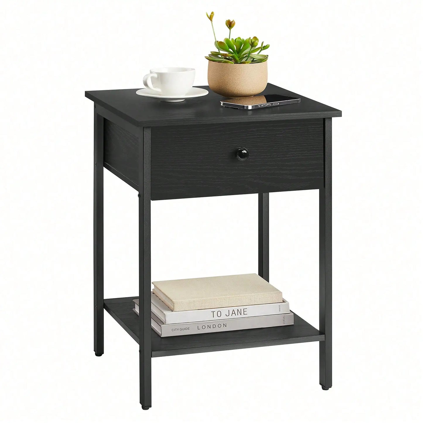 VASAGLE Nightstand, End Table, Side Table with Drawer and Shelf, 15.7 x 15.7 x 21.7 Inches, Bedroom, Steel Frame, Easy Assembly