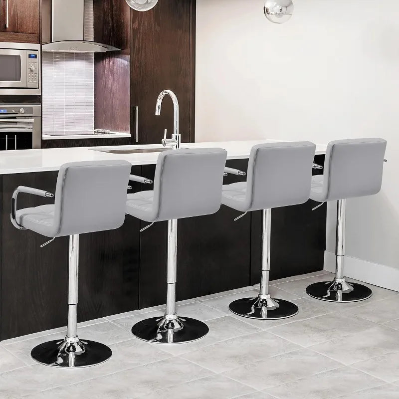4pcs Adjustable Bar Stools Kitchen Counter Barstools Bar/Counter Height Stool Chairs PU Leather Hydraulic Swivel Dining Chair