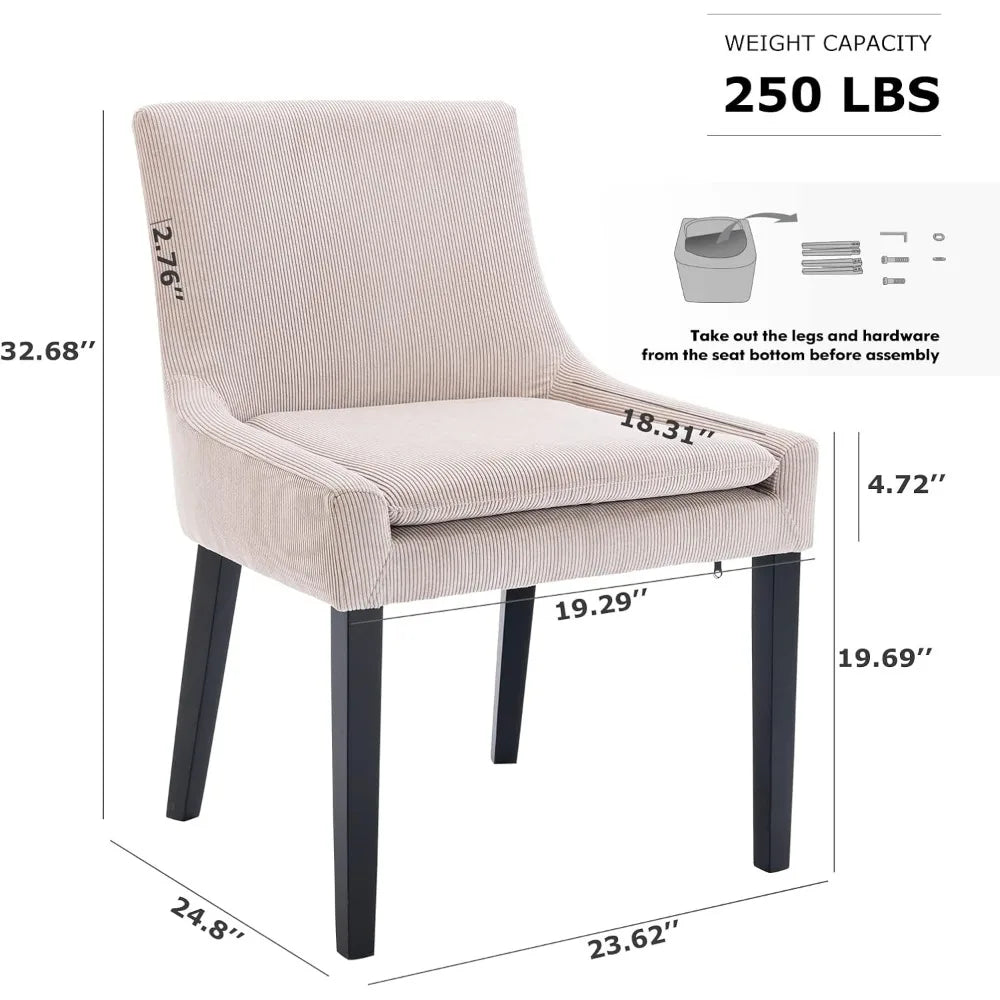 Modern Dining Chairs Set of 4, Upholstered Corduroy Accent Side Leisure Chairs with Mid Back and Wood Legs for Living Room/Dini