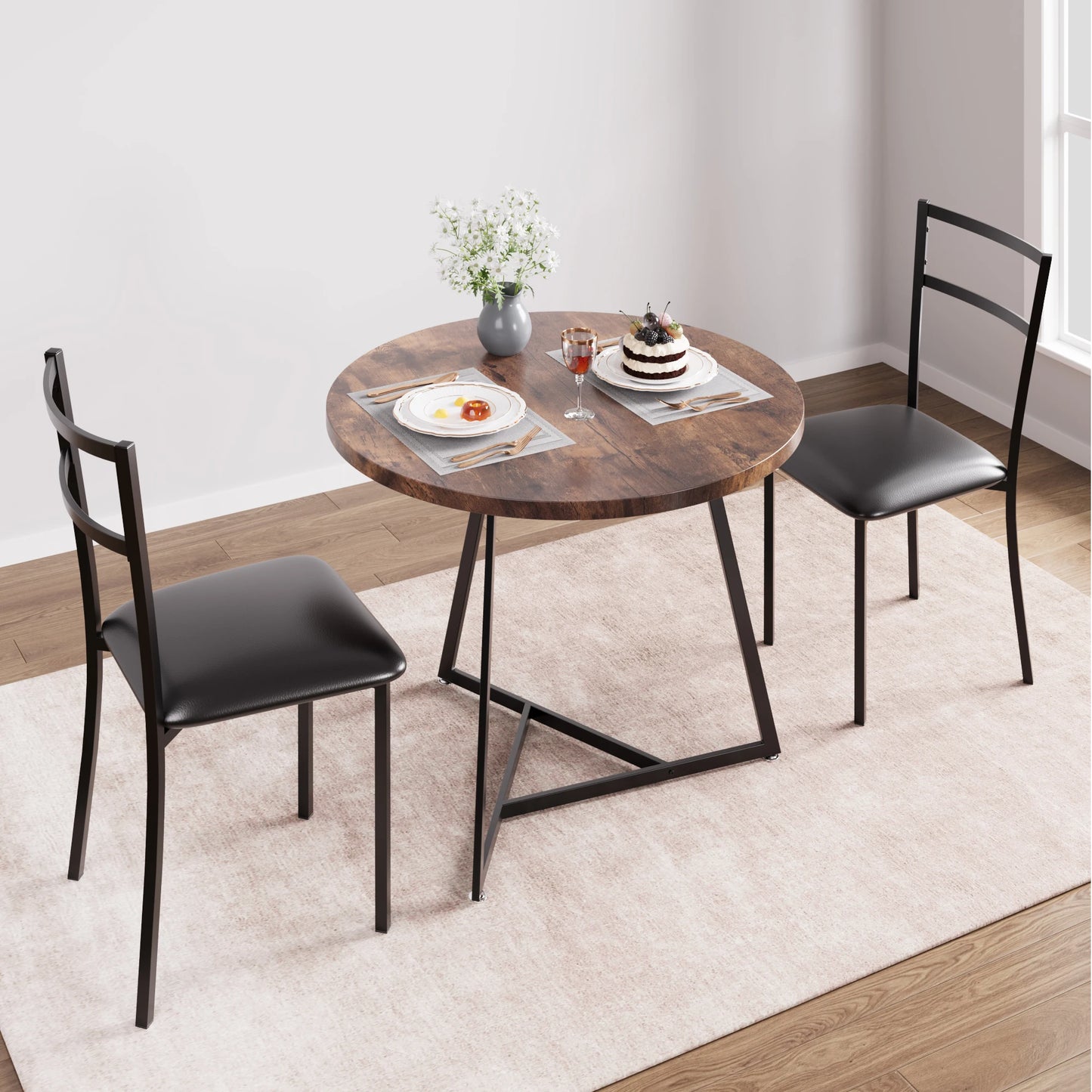 Round Kitchen Table and Chairs for 2, Modern Dining Room Table Set with 2 Chairs, Kitchen Table Set for Small Space, Apartment