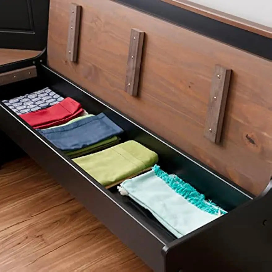 Black and Pecan Breakfast Dining Set Both corner benches lift up to reveal hidden storage compartments