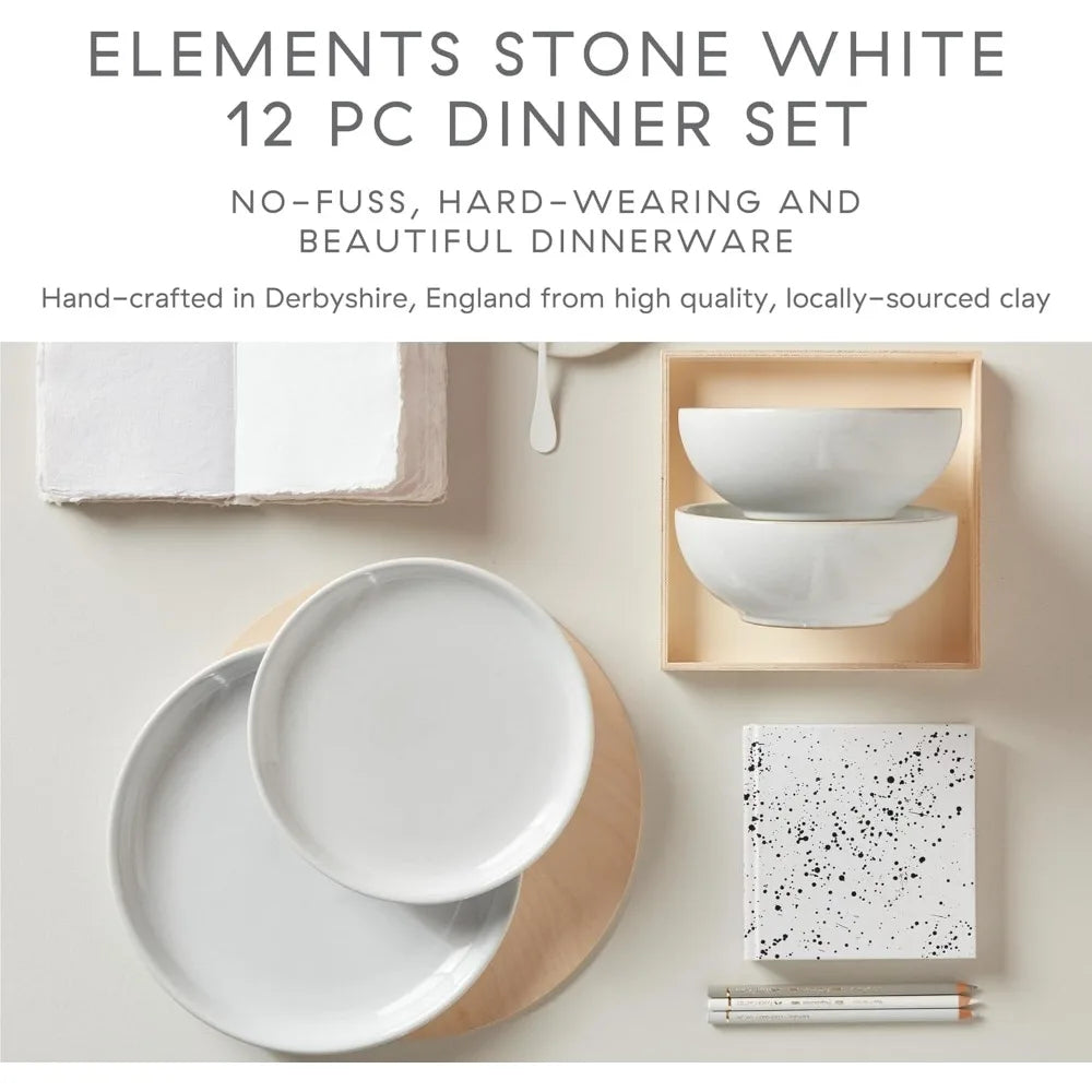 Stone White Dinner Set For 4-12 Piece Simple Ceramic Stoneware Tableware Set -Dishwasher Microwave Oven Safe -Scratch Resistant