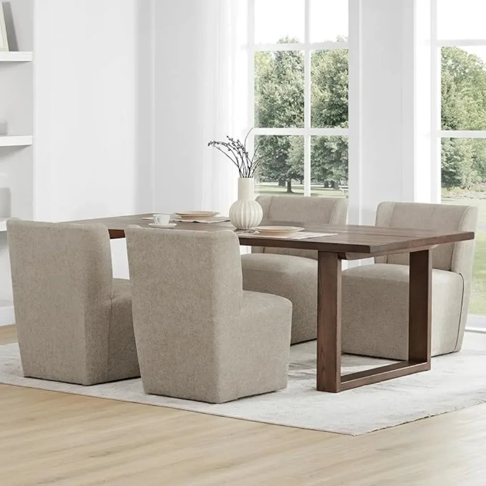 Upholstered Dining Chair with Casters Wingback Modern Side Armless Deskchair with Rollers for Diningroom Bedroom Livingroom six