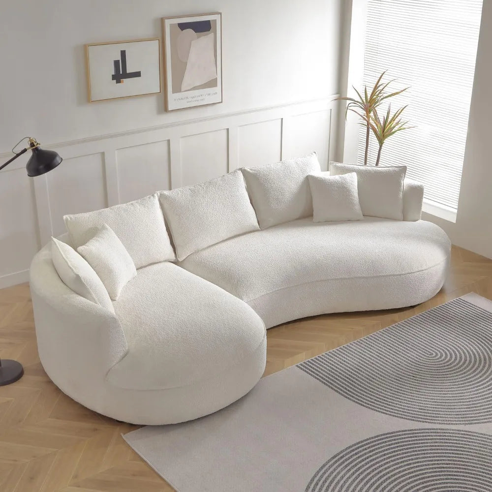 124.8" Modern Curved Sofa Couch, Upholstery Boucle Sofa Couch with Pillows, Left Hand Facing Sectional Boucle Fabric Couchs
