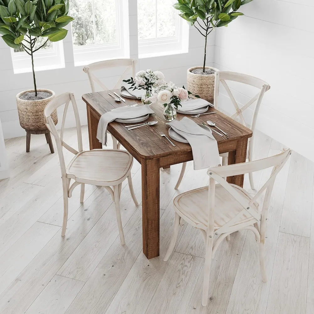 Solid Wood Dining Table, Kitchen Tables with Square Legs, Farmhouse Dinner Tables,46" X 30", Seats 4, Rustic Finish Dining Table