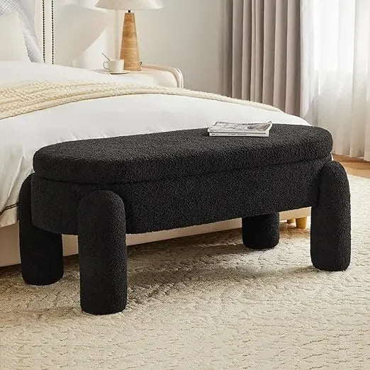 Modern 45 Inch Boucle Storage Ottoman Bench, Upholstered Bedroom Benches for End of Bed, Entryway, Hallway, Living Room