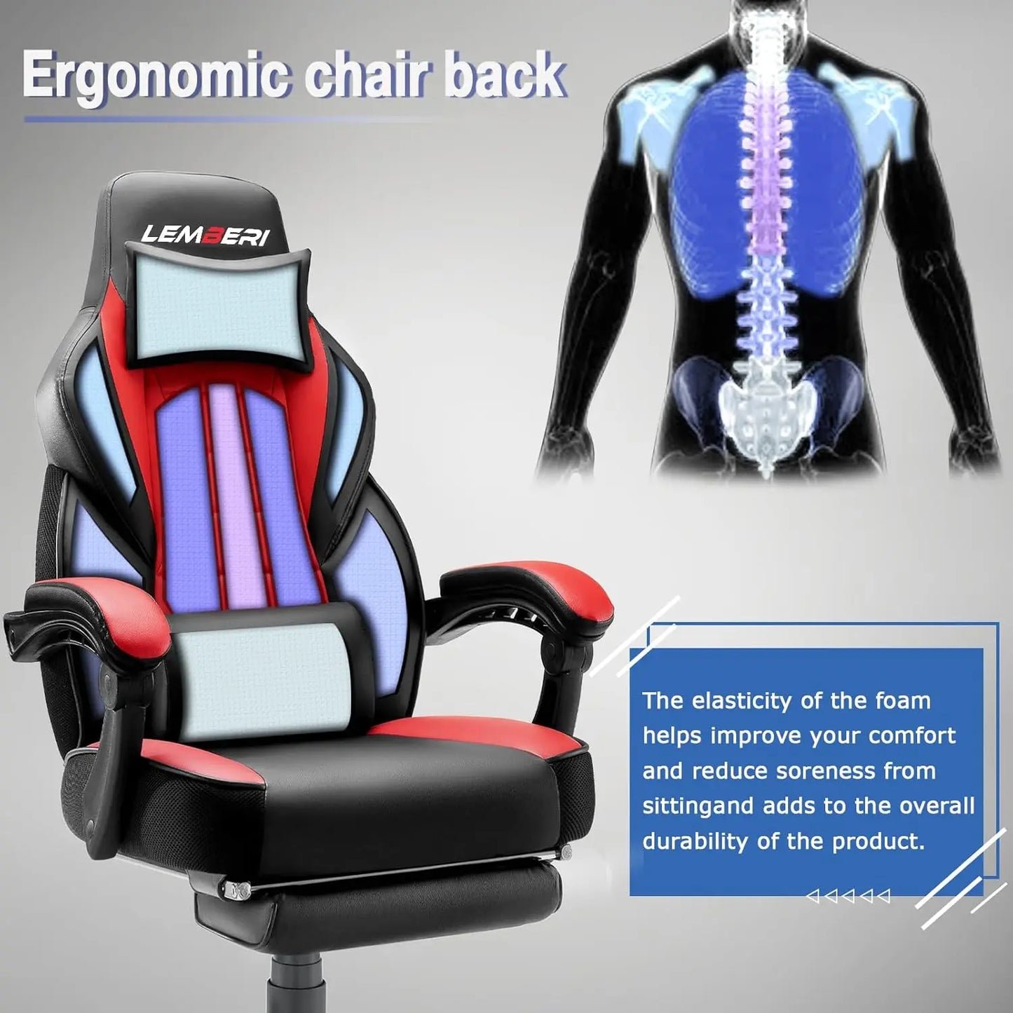 Video Game Chairs w/ footrest, Big and Tall Gamer Chair for Adults,Racing Style Computer Chair with Headrest and Lumbar Support