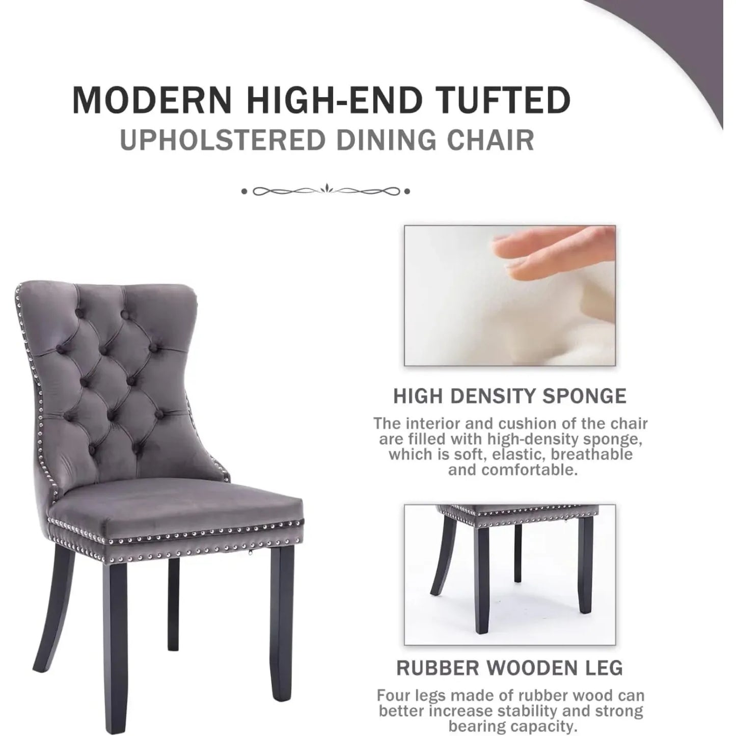 Velvet Dining Chairs Set of 6, Upholstered Dining Room Chairs with Ring Pull Trim and Button Back, Luxury Tufted Dining Chairs