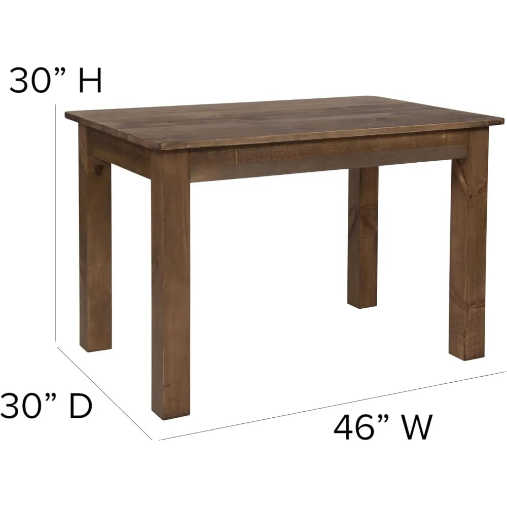 Solid Wood Dining Table, Kitchen Tables with Square Legs, Farmhouse Dinner Tables,46" X 30", Seats 4, Rustic Finish Dining Table