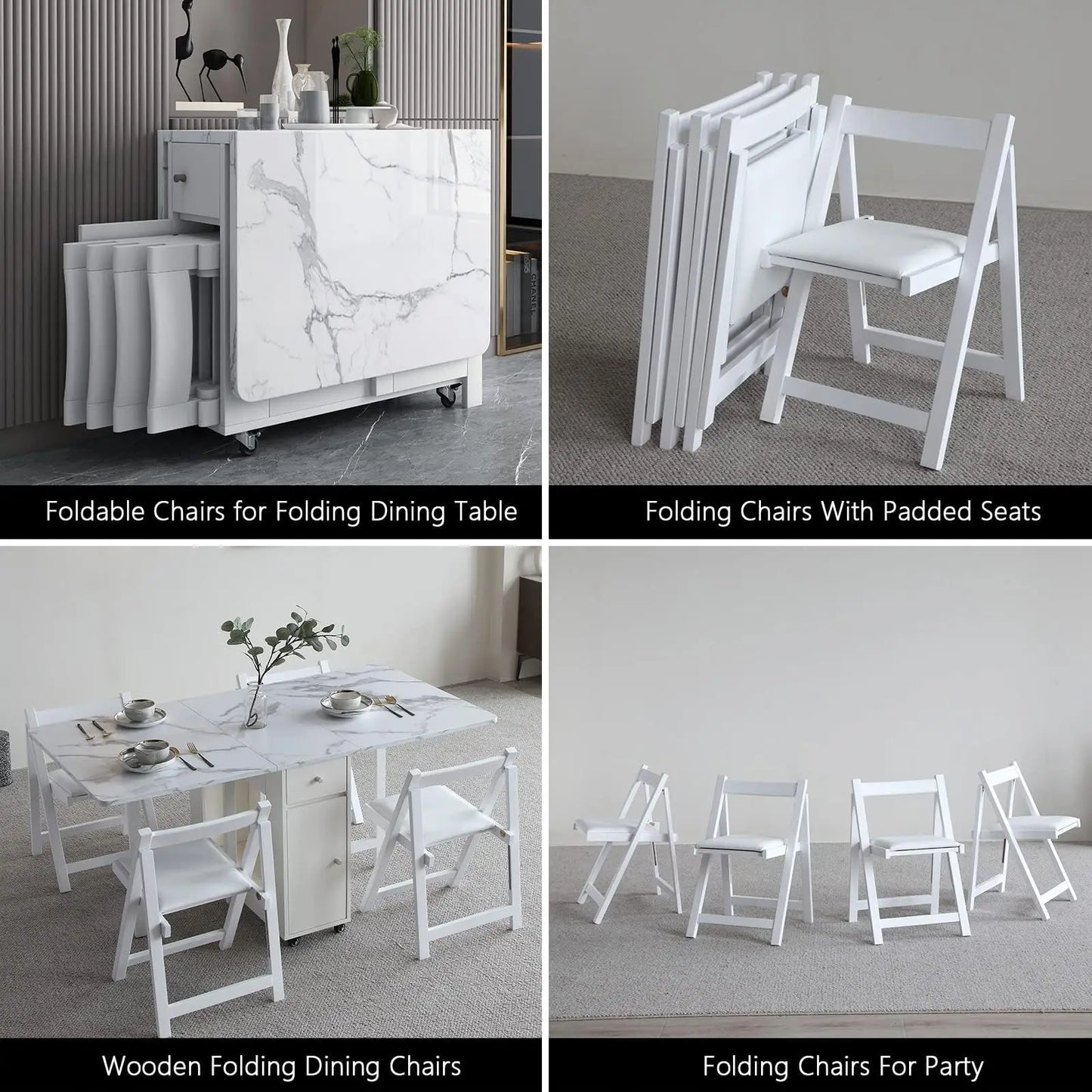 Wooden Folding Dining Chairs with Padded Seats 2 Pack Foldable Chair for Kitchen Table Event Party Garde