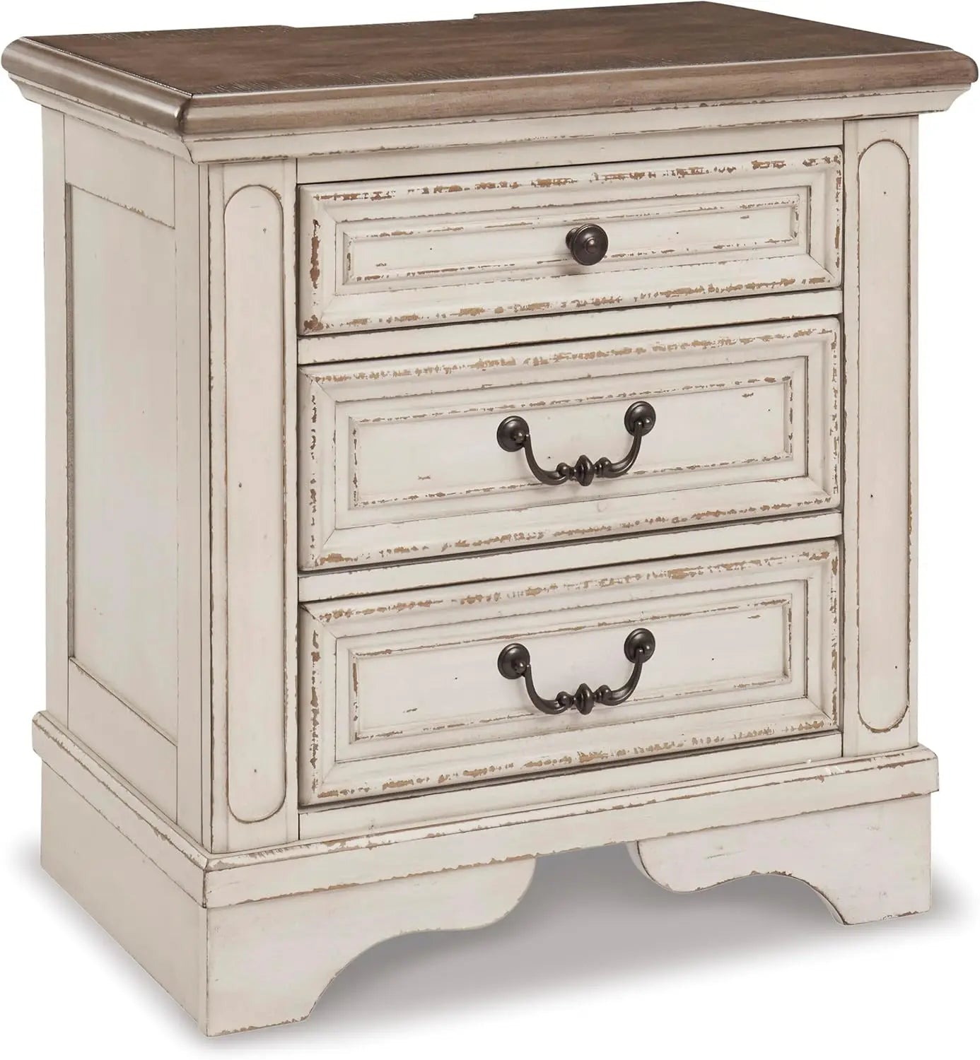 Realyn French Country 3 Drawer Nightstand with Electrical Outlets & USB Ports, 27.75" Tall