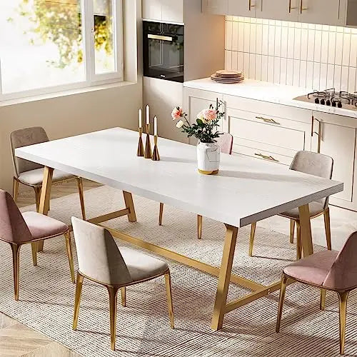 Dining Table for 8 People 70.87-inch Rectangular Wood Kitchen Table with Strong Metal Frame, Industrial Large Long Dining Room