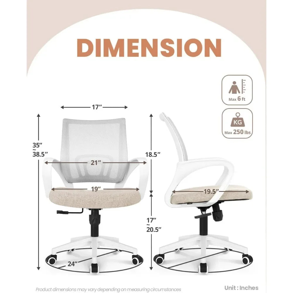 Office Chair Computer Desk Chairs Gaming Ergonomic Mid Back Cushion Lumbar Support, Office Chair