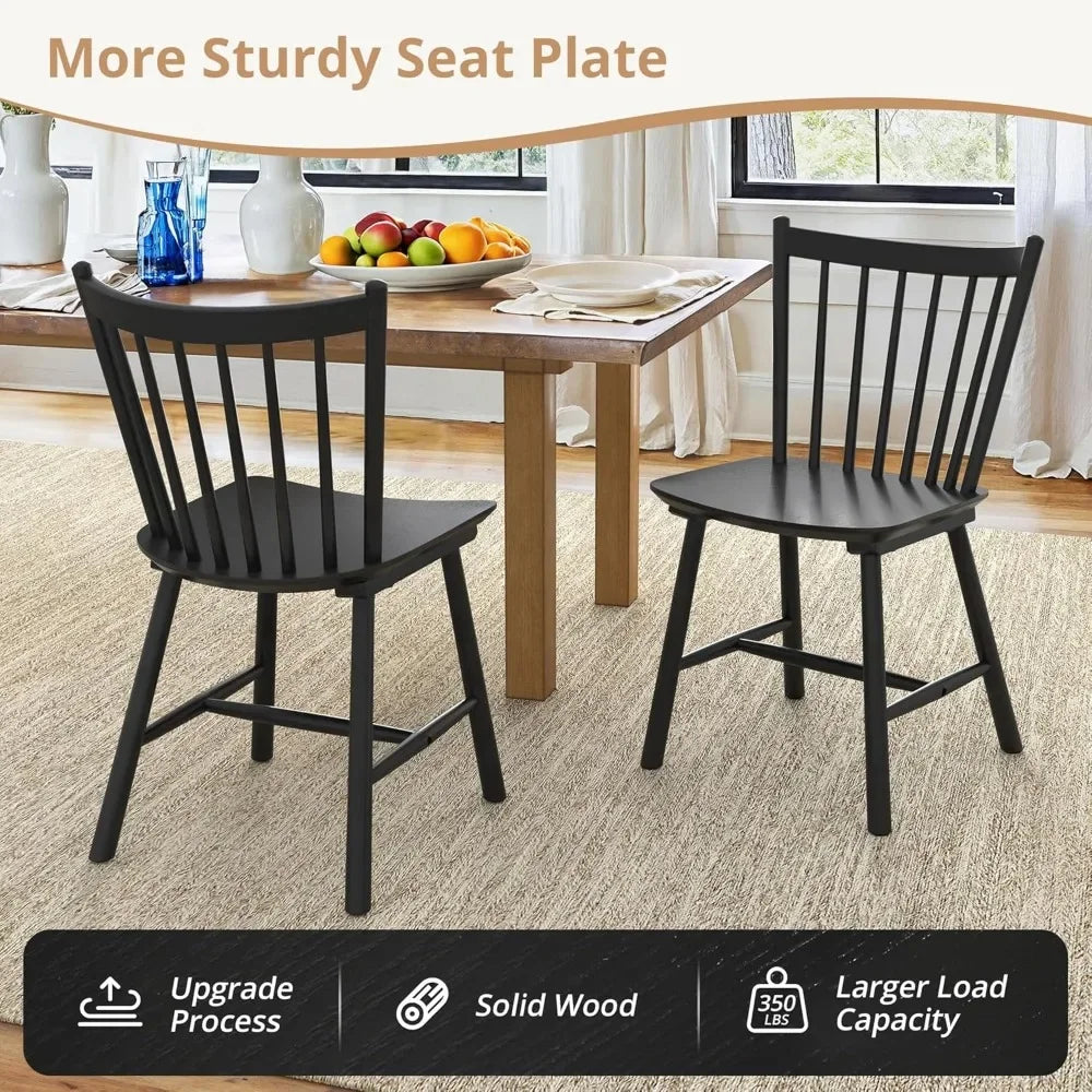 Dining Chairs Set of 4, Farmhouse Wooden Spindle Back Kitchen Chairs, Windsor Dining Chairs for Kitchen and Dining Room, Black