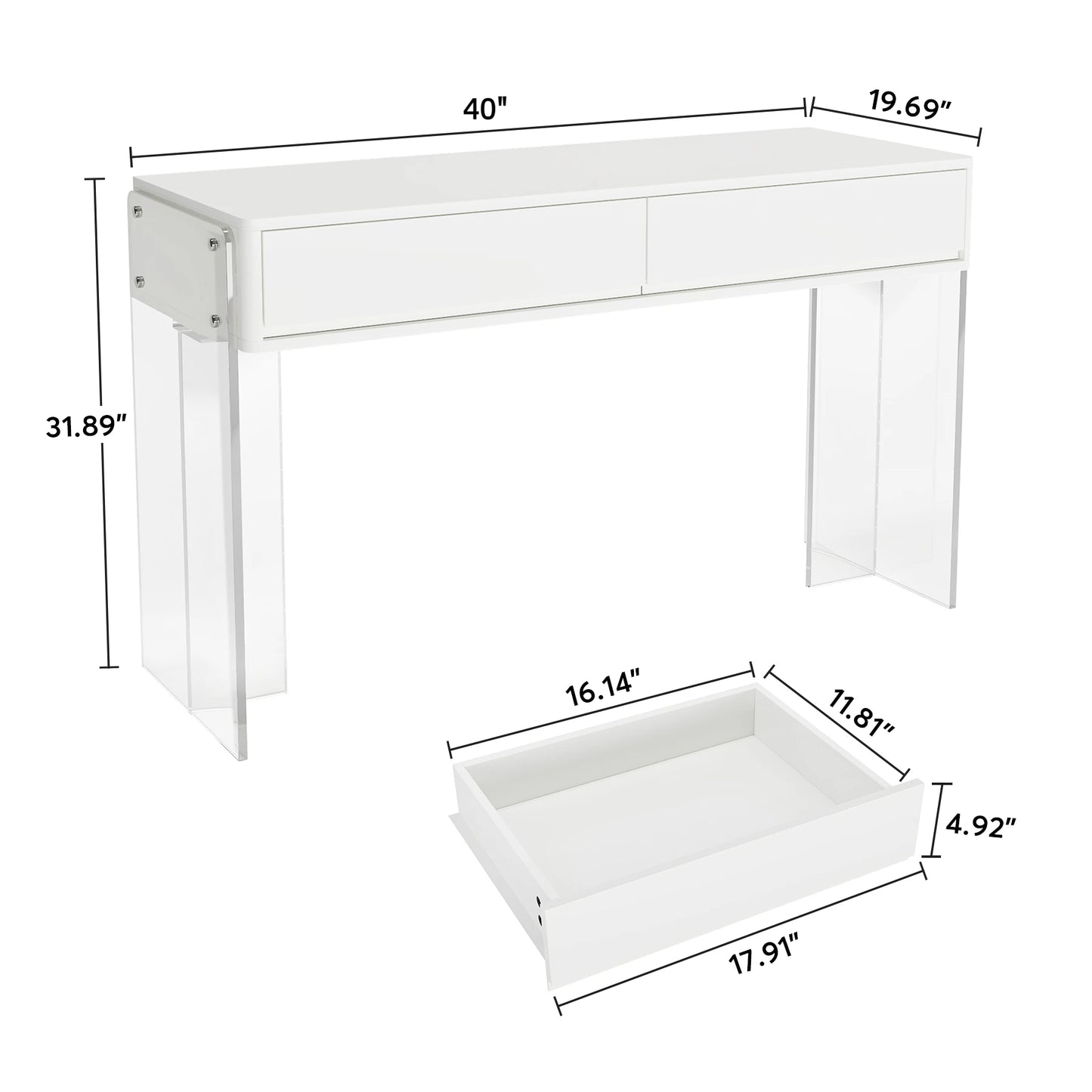 Tribesigns Makeup Vanity Desk with 2 Drawers, Modern White Computer Desk with Acrylic Legs, Glossy Vanity Dressing Table