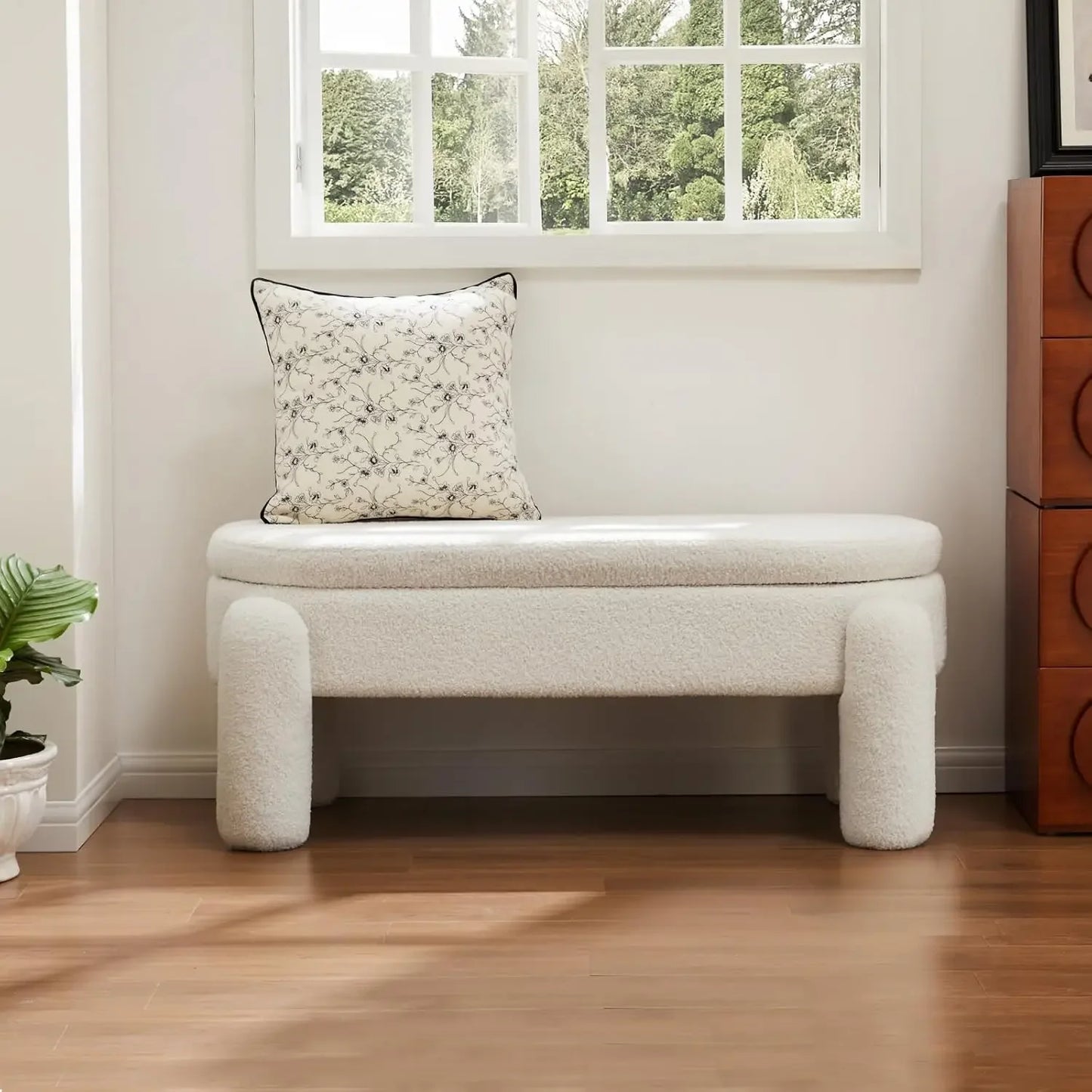 Modern 45 Inch Boucle Storage Ottoman Bench, Upholstered Bedroom Benches for End of Bed, Entryway, Hallway, Living Room