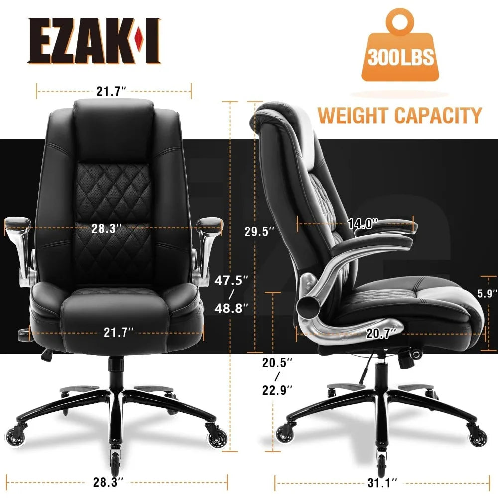 High Back Office Chair- Flip Arms Adjustable Built-in Lumbar Support, Executive Computer Desk Chair Work Chairs, Thick Padded
