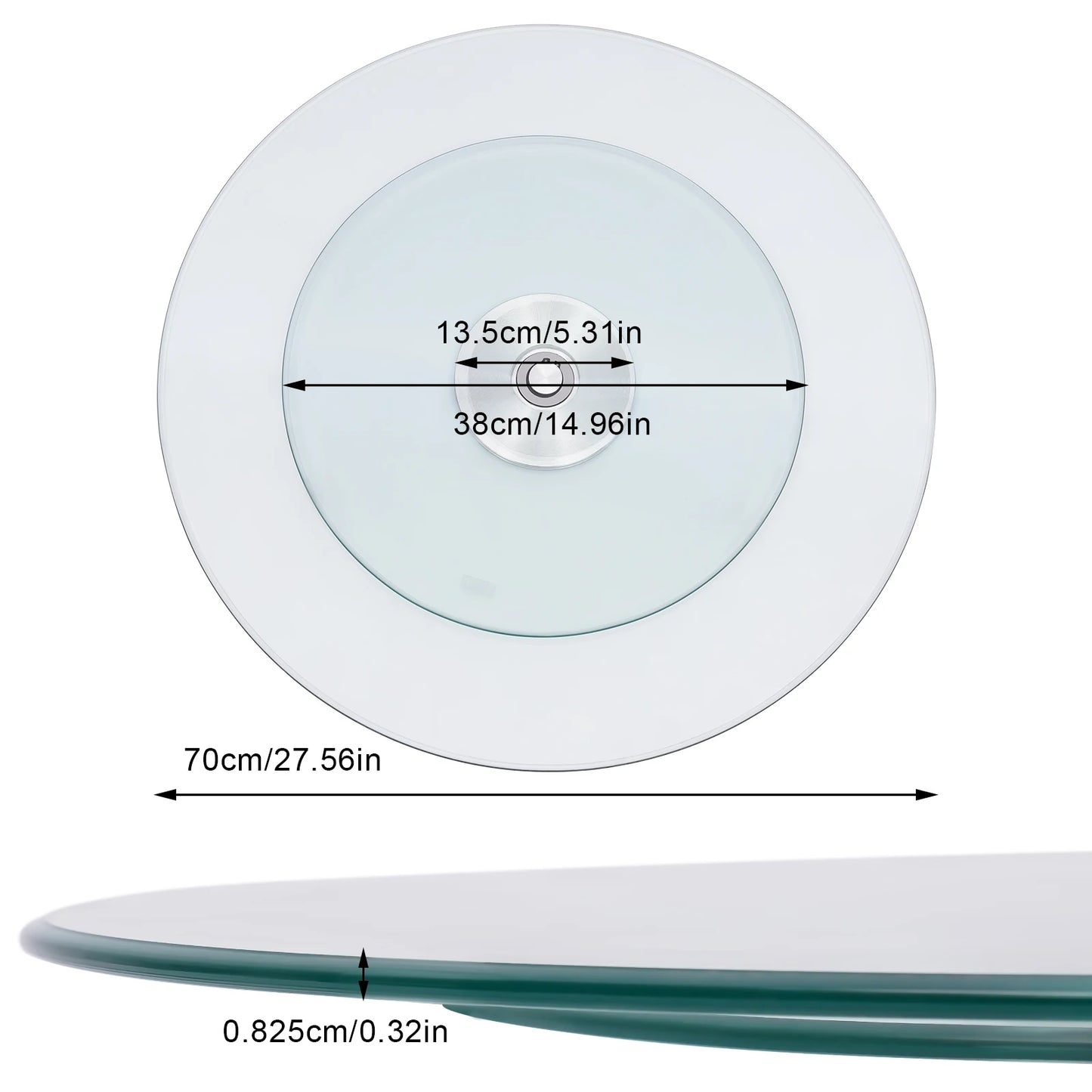 Bymaocar 70cm Tempered Glass Turntable Clear Dining Round Table Centerpiece Tabletop 360° Rotation W/ 14.96in Large Chassis