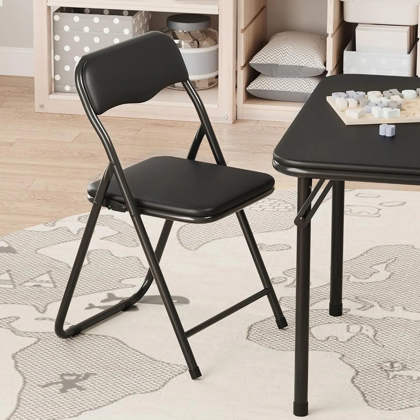 Boys and Girls Folding Table and Chairs Set of 3, Portable Table and Chair with Pu Soft Cushion, For Eating,Reading and Playing