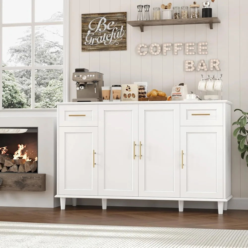Sideboard Buffet Cabinet Storage, Large Kitchen Buffet Storage Cabinet with Drawers and Shelves, Wood Coffee Bar Cabinet with