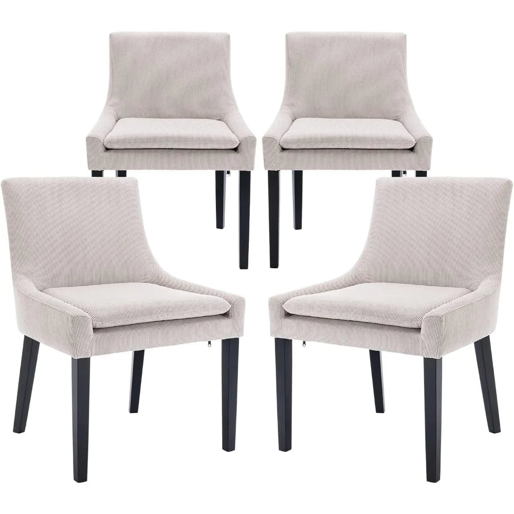 Modern Dining Chairs Set of 4, Upholstered Corduroy Accent Side Leisure Chairs with Mid Back and Wood Legs for Living Room/Dini