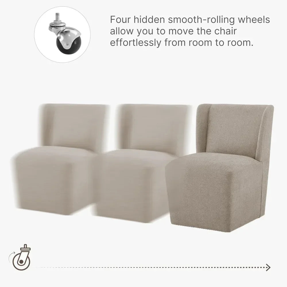 Upholstered Dining Chair with Casters Wingback Modern Side Armless Deskchair with Rollers for Diningroom Bedroom Livingroom six
