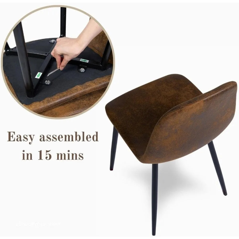 Mid-Century Modern Upholstered Dining Chairs Set, Kitchen Chairs with Metal Legs for Dining Room, Fabric Suede Seat Side Chair