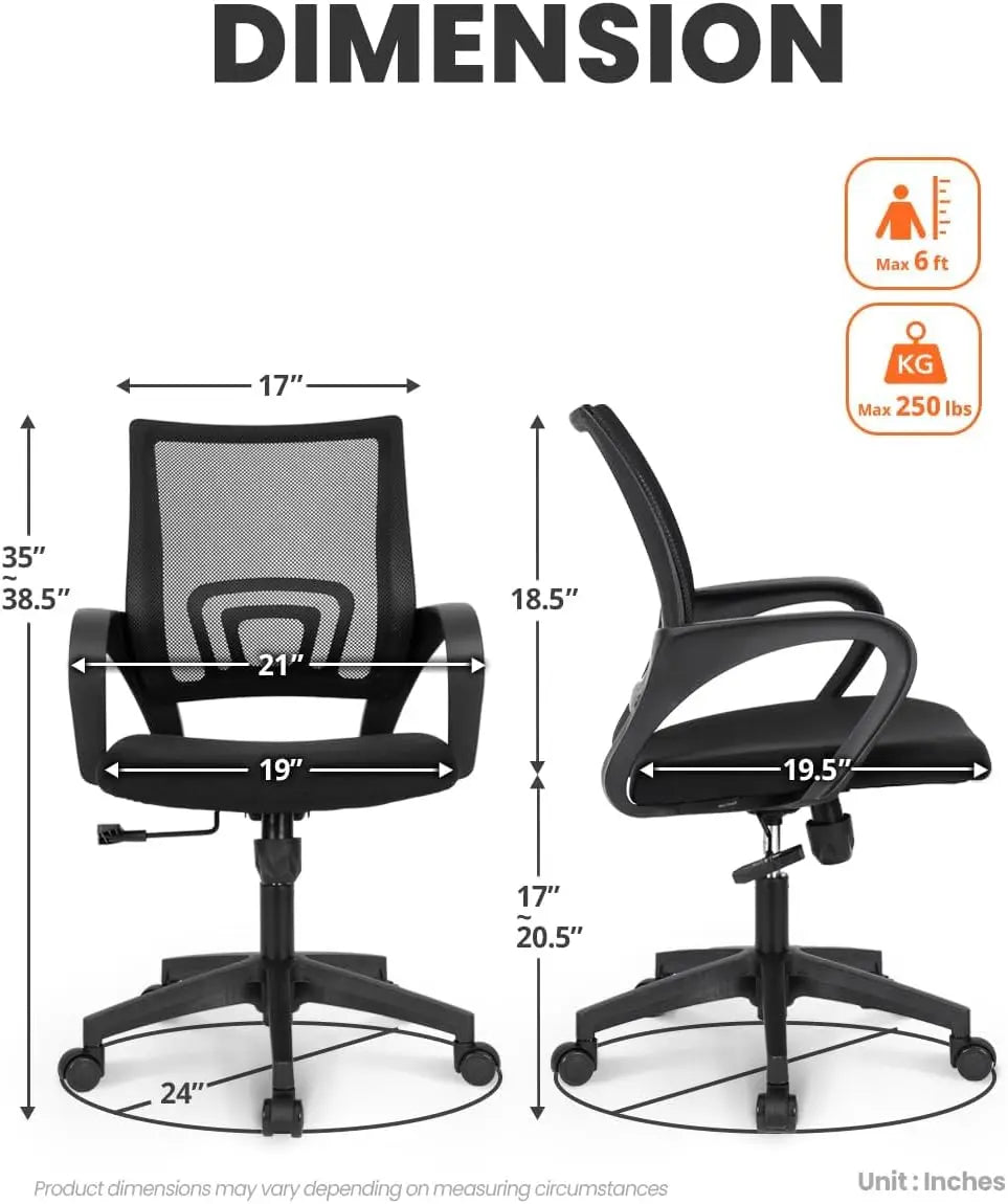 Office Chair Computer Desk Chair Gaming Ergonomic Mid Back Cushion Lumbar Support with Comfy Mesh Adjustable Swivel Rolling Home