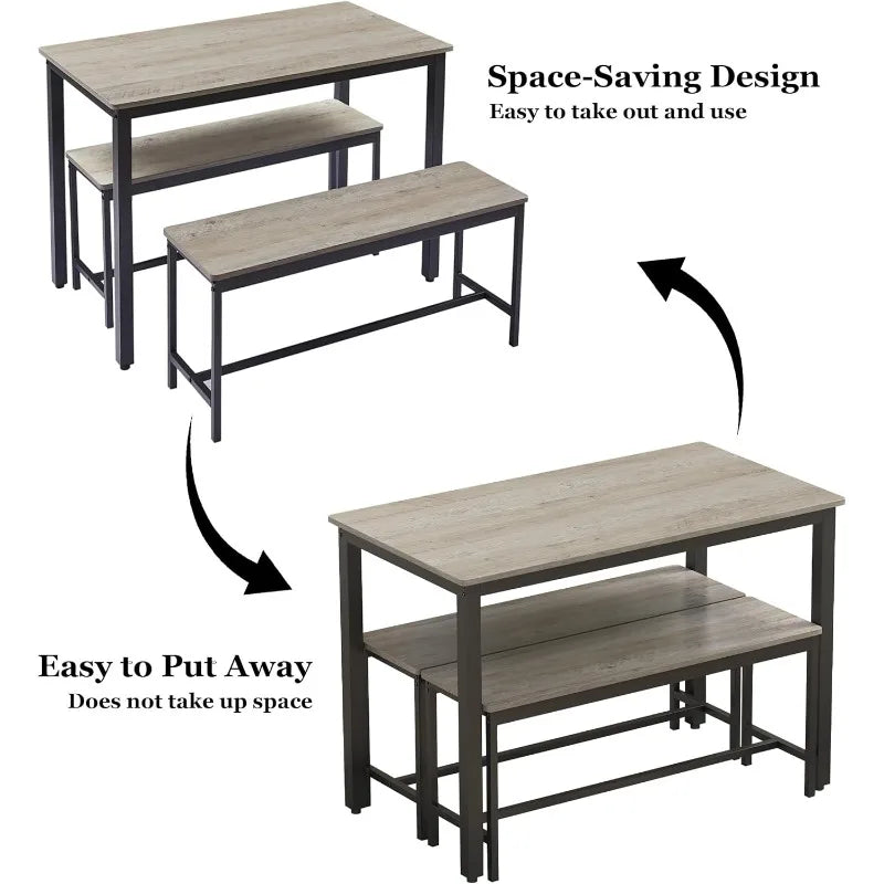 2025 Grey Dining Table Set for 4, Kitchen Room Table Set with 2 Benches, 3-Piece Dining Chairs Set for Breakfast Nook,