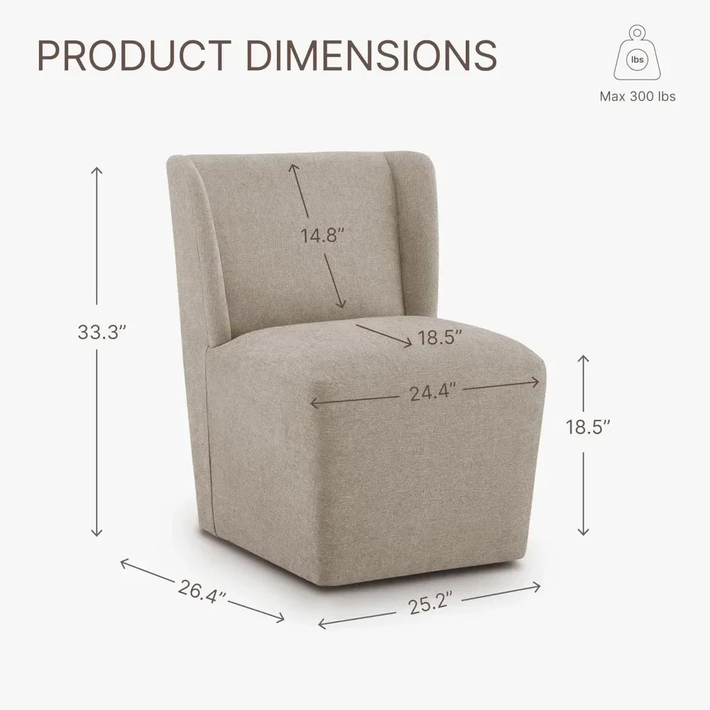 Upholstered Dining Chair with Casters Wingback Modern Side Armless Deskchair with Rollers for Diningroom Bedroom Livingroom six