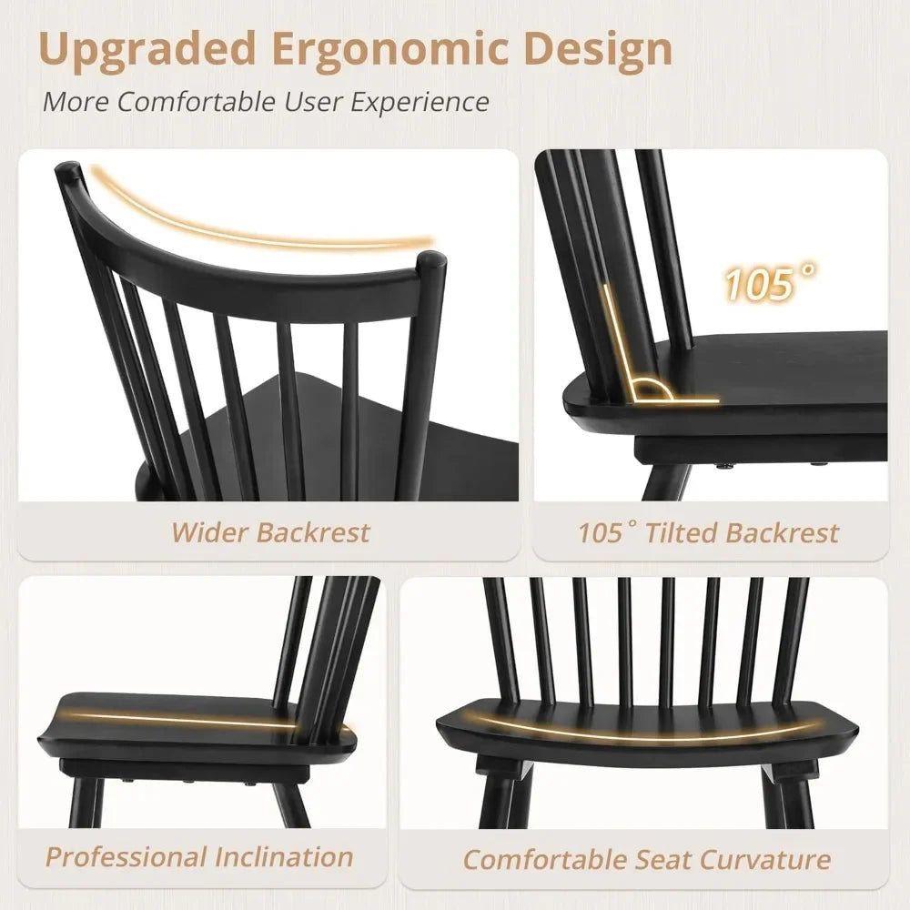 Dining Chairs Set of 4, Farmhouse Wooden Spindle Back Kitchen Chairs, Windsor Dining Chairs for Kitchen and Dining Room, Black