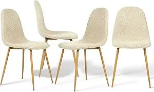 Mid-Century Modern Upholstered Dining Chairs Set, Kitchen Chairs with Metal Legs for Dining Room, Fabric Suede Seat Side Chair
