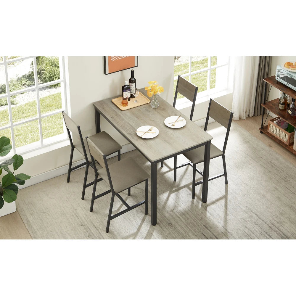 Dining Set for 5 Kitchen Table with 4 Upholstered Chairs, Grey, 47.2'' L x 27.6'' W x 29.7'' H.