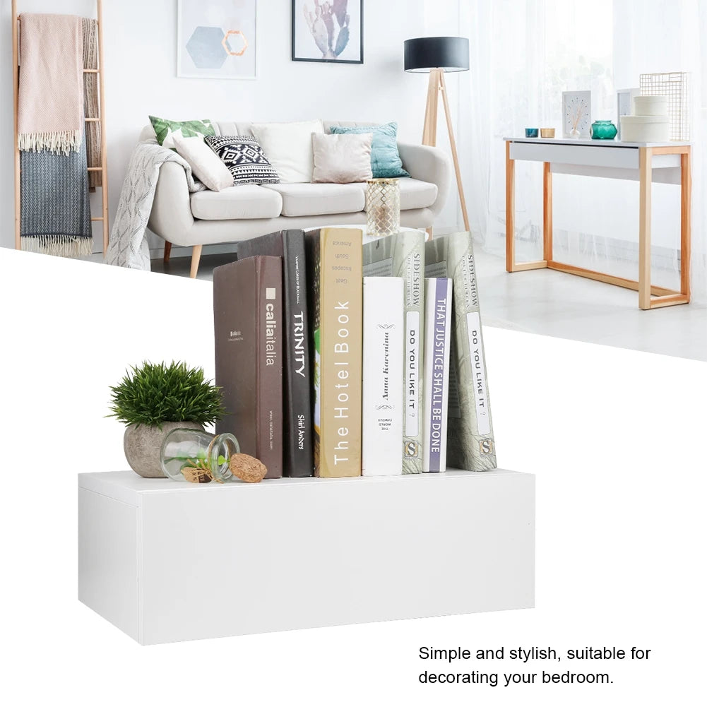 Modern Wall Mounted Floating Bedside Table Nightstand Shelf with Drawer Home Furniture White