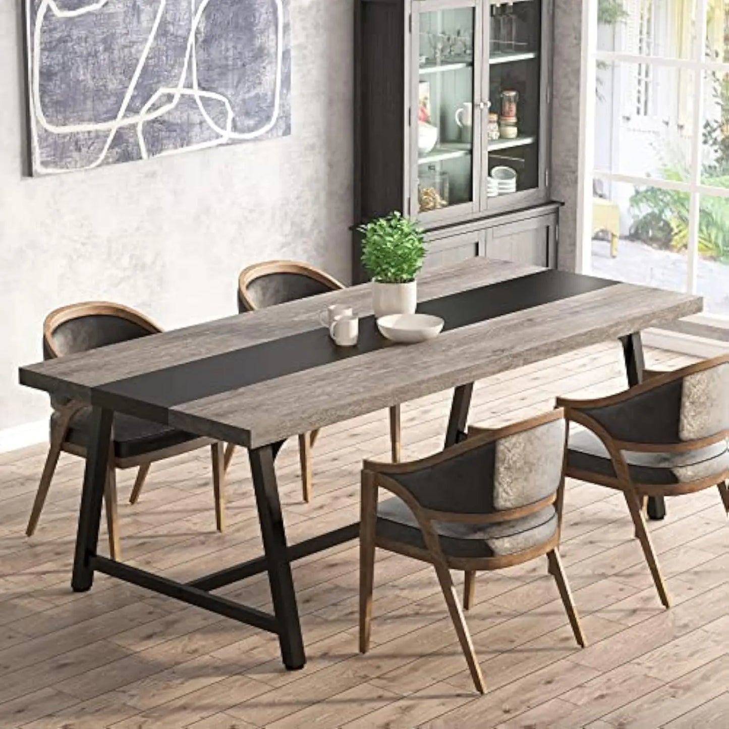 Dining Table for 8 People 70.87-inch Rectangular Wood Kitchen Table with Strong Metal Frame, Industrial Large Long Dining Room