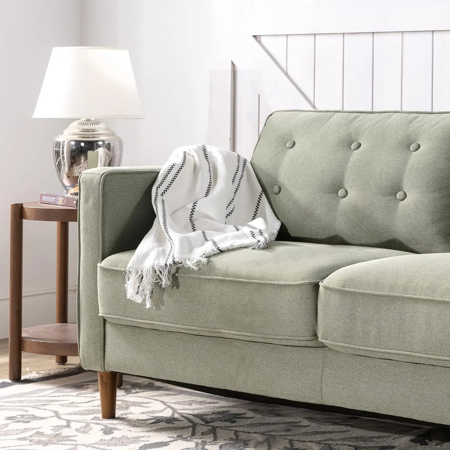 Lauren Sofa Couch / Button Tufted Cushions / Easy, Tool-Free Assembly, Pear Green
