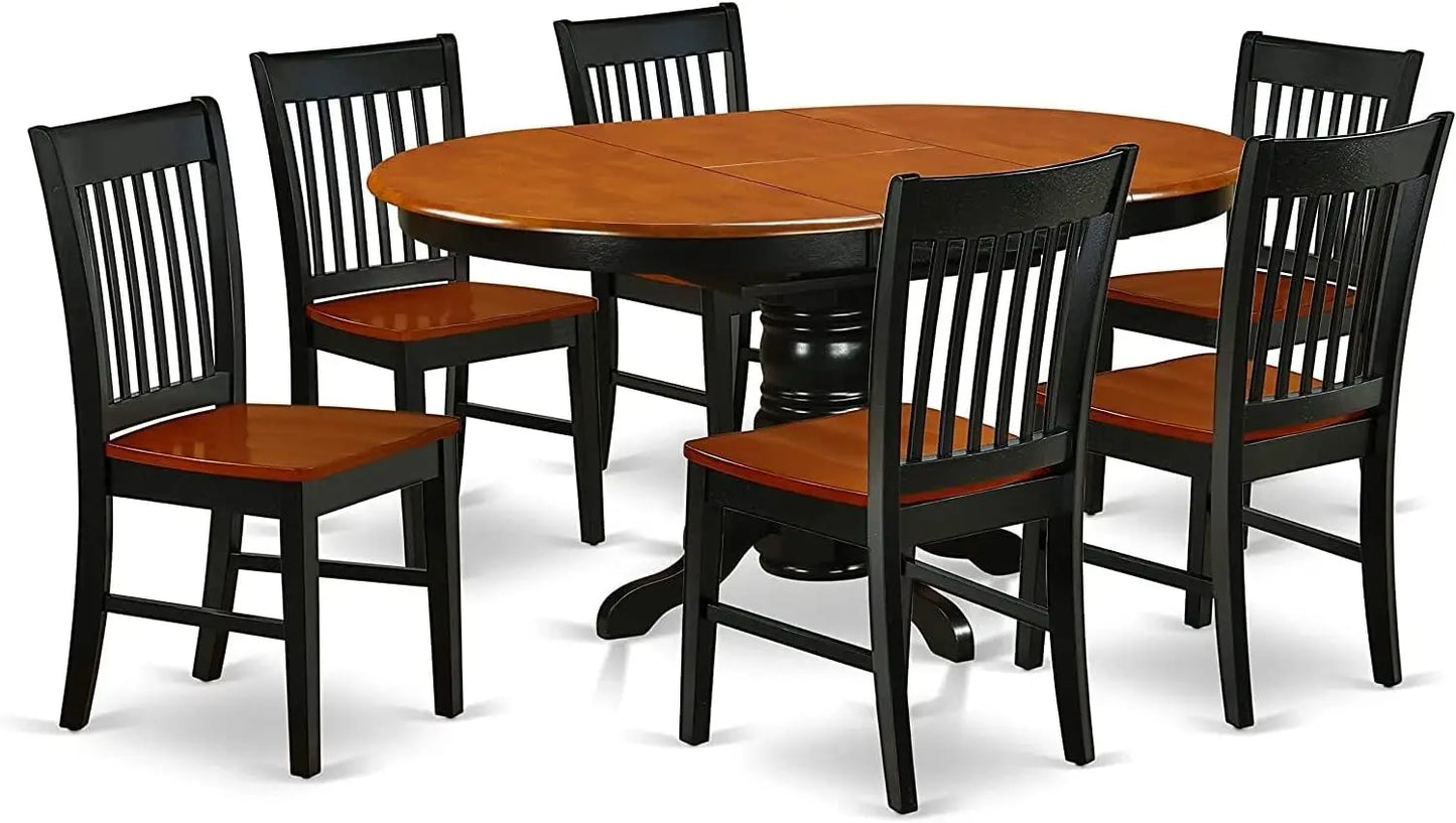 7 Piece Dining Room Furniture Set Consist of an Oval Kitchen Table with Butterfly Leaf and 6 Dining Chairs 42x60 Inch