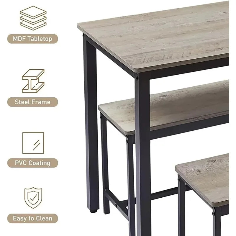 2025 Grey Dining Table Set for 4, Kitchen Room Table Set with 2 Benches, 3-Piece Dining Chairs Set for Breakfast Nook,