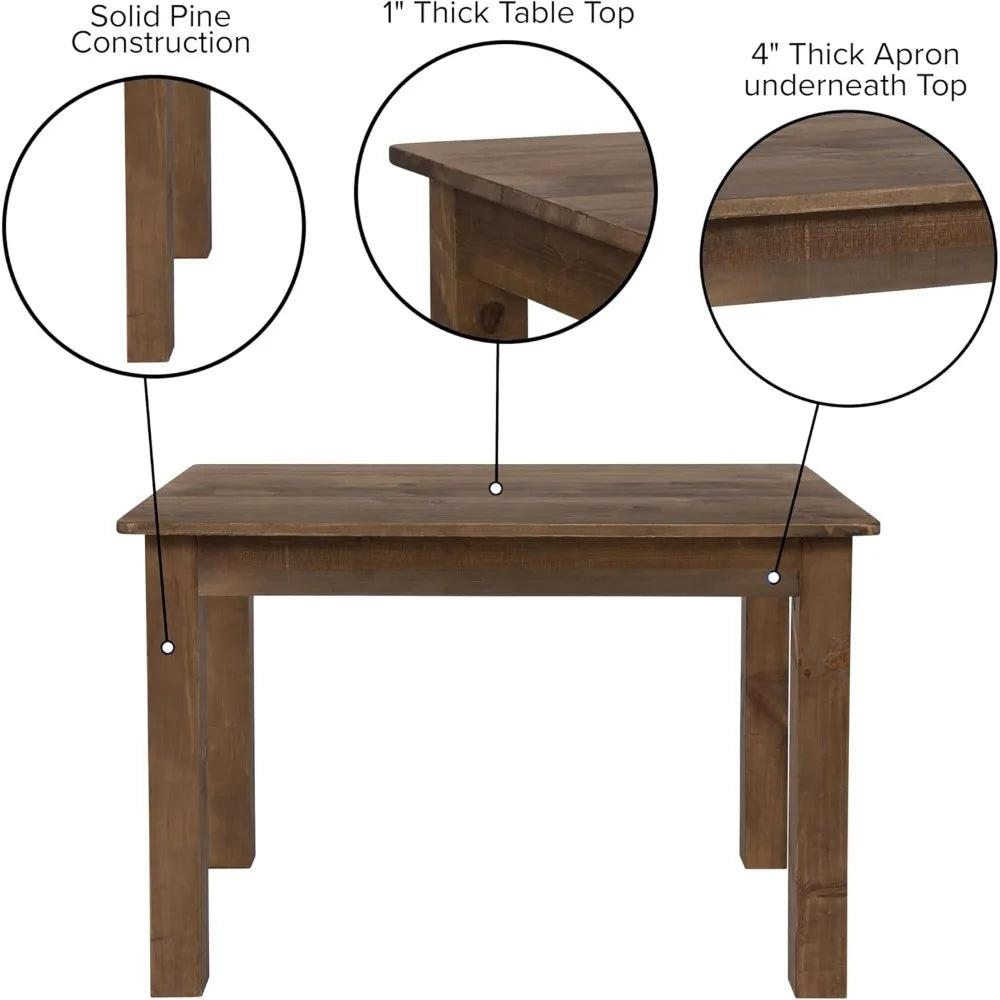 Solid Wood Dining Table, Kitchen Tables with Square Legs, Farmhouse Dinner Tables,46" X 30", Seats 4, Rustic Finish Dining Table